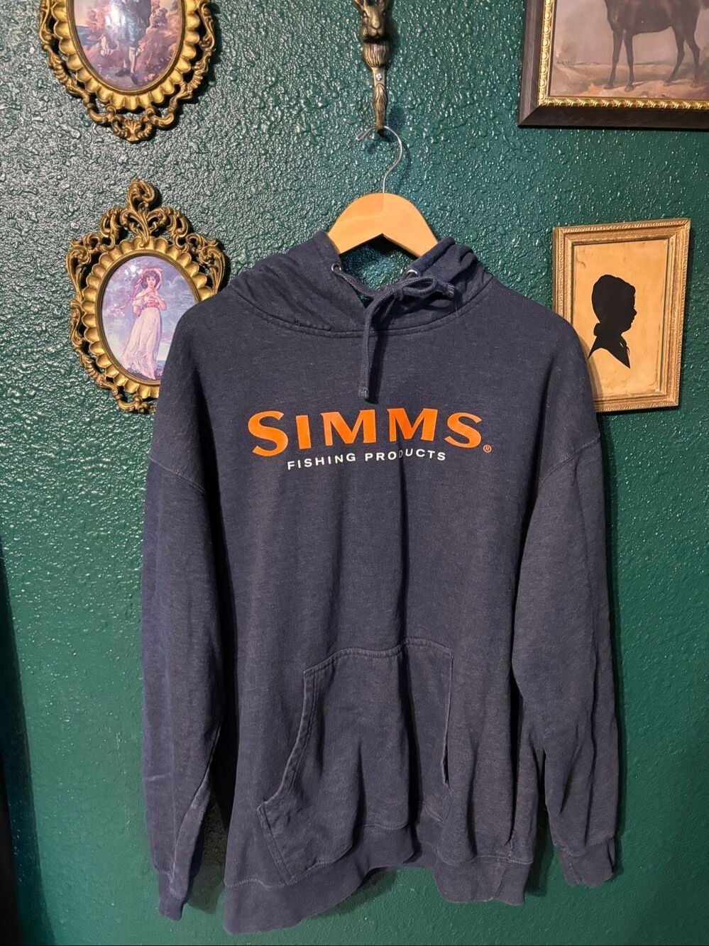 Simms Fishing Hoodie Blue Orange Cotton Hoodie Sz XXL